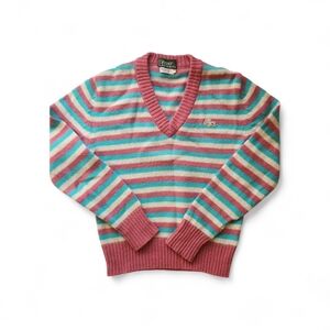 Lacoste V-Neck Striped Sweater - Pink and Teal